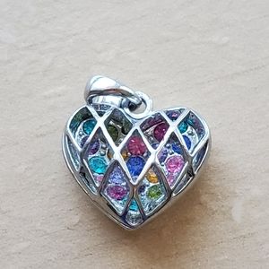 Rainbow Heart Rhinestone Necklace Charm